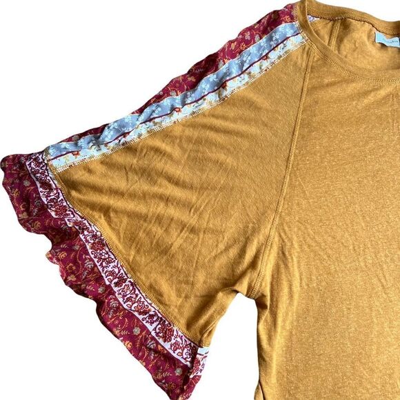 Cropped mustard yellow boho flared 3/4 sleeve autumn fall colors - Picture 3 of 15